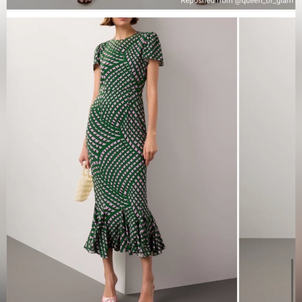 RHODE "Lulani" Woven Geometric Print Short-Sleeve Midi Dress  NWOT/sz 14